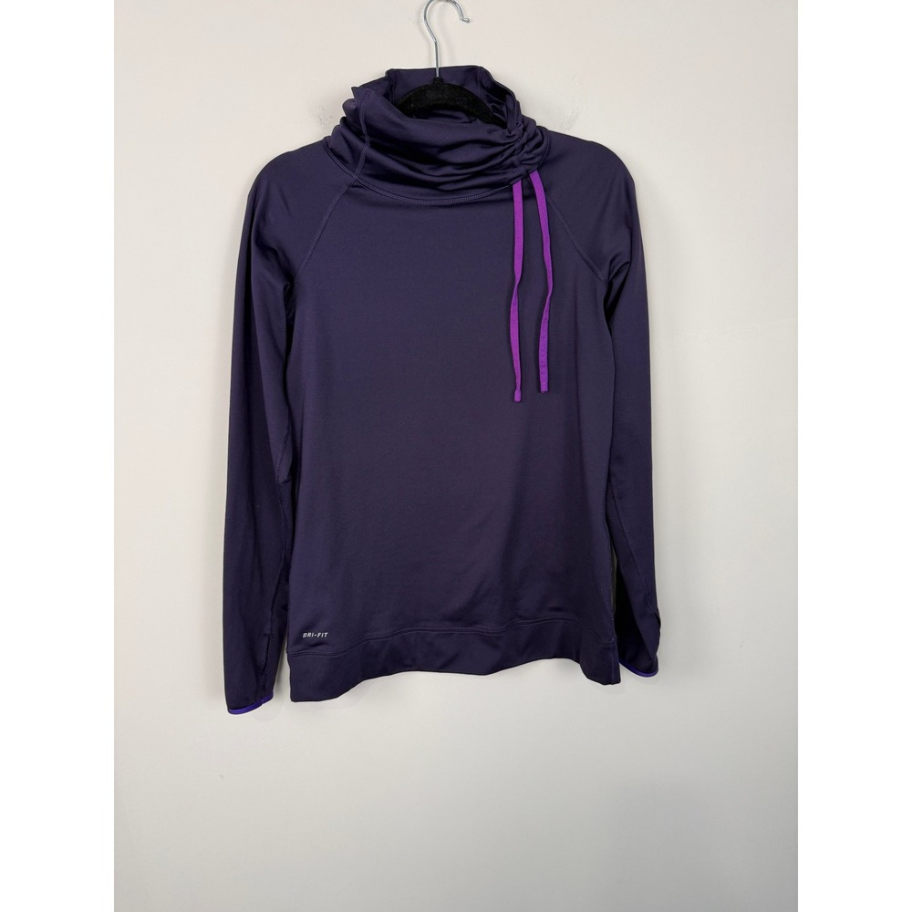Nike Pro Cowl Neck Pullover Purple L Dri-FIT Long Sleeve Thumbhole Activewear